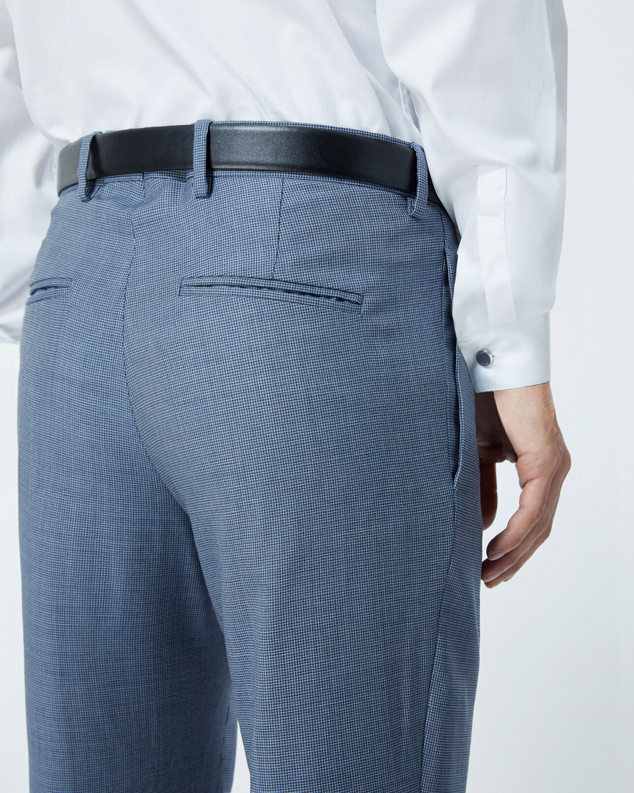 The Kooples MEN BLUE BLACK light blue suit trousers with check motif