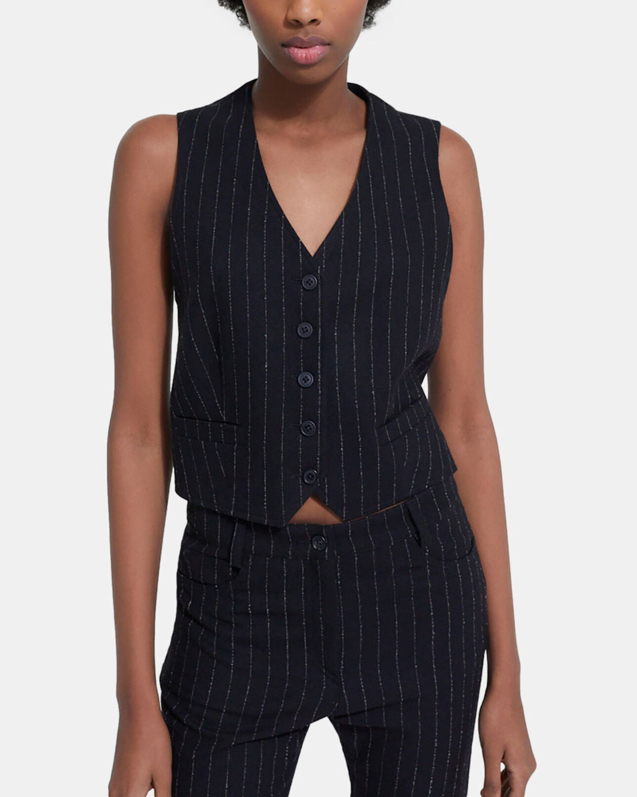 The Kooples WOMEN BLACK WHITE striped wool suit vest