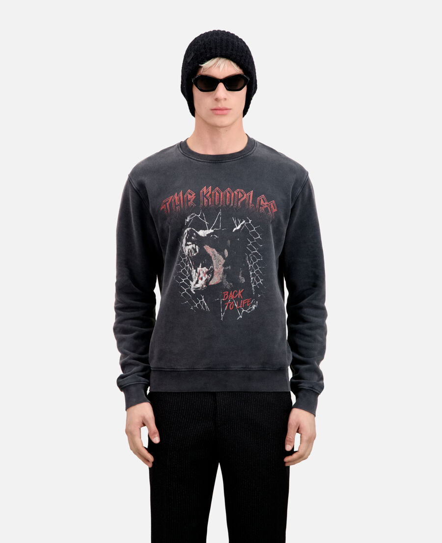 men's black sweatshirt with barking dog serigraphy
