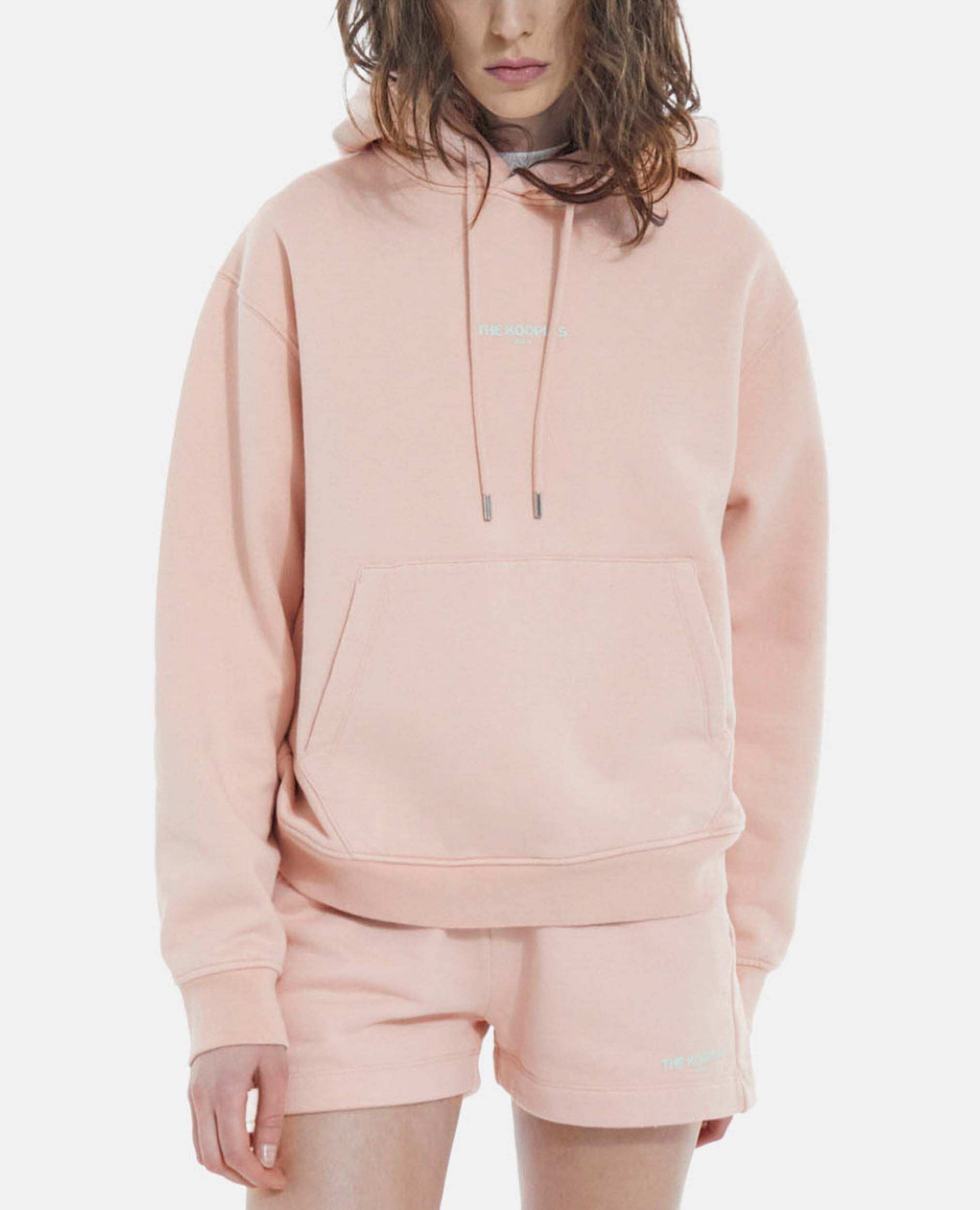 Hooded light pink sweatshirt w pouch pocket The Kooples US