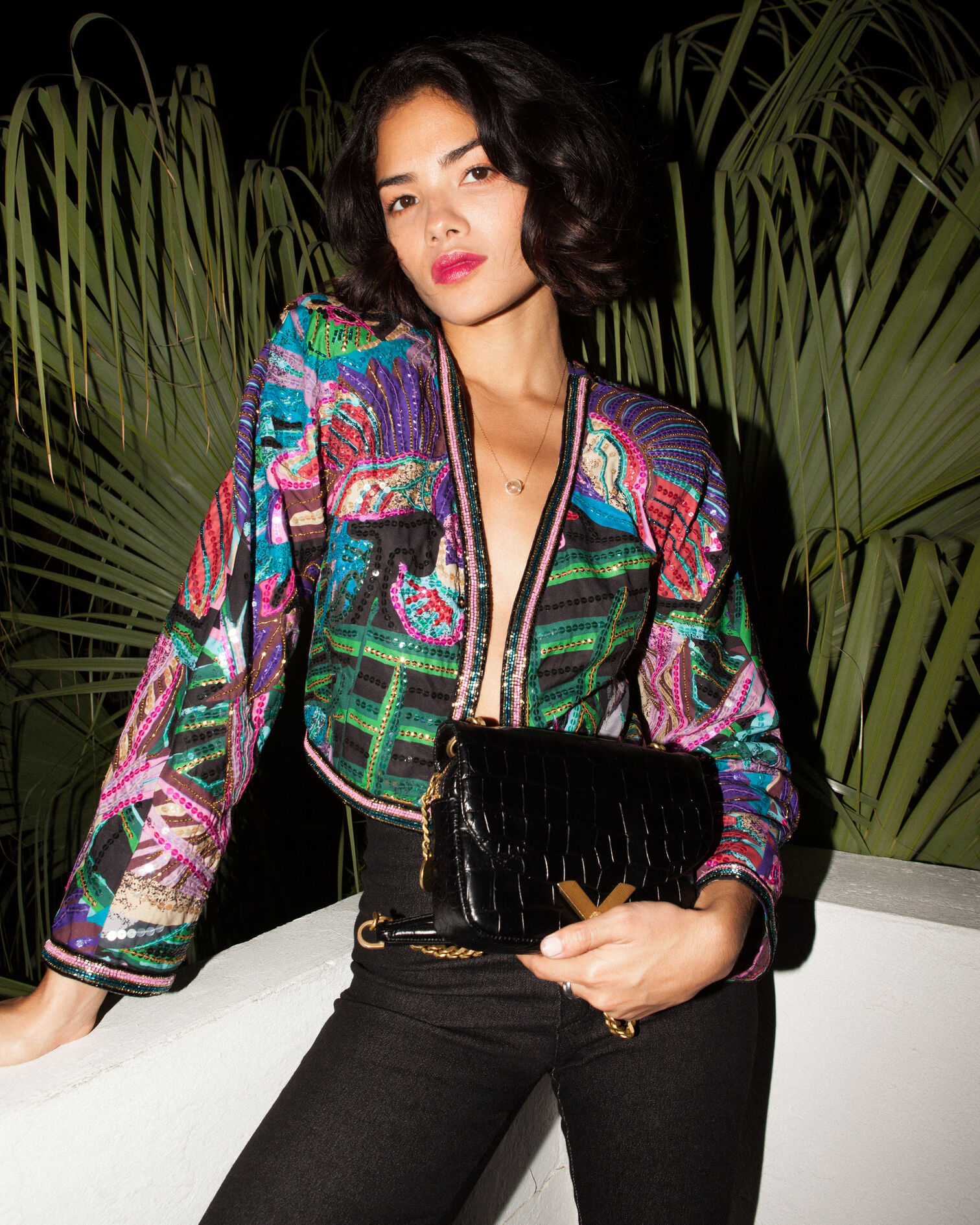 Veste à imprimé perroquet et paillettes, MULTICOLOR, hi-res image number null