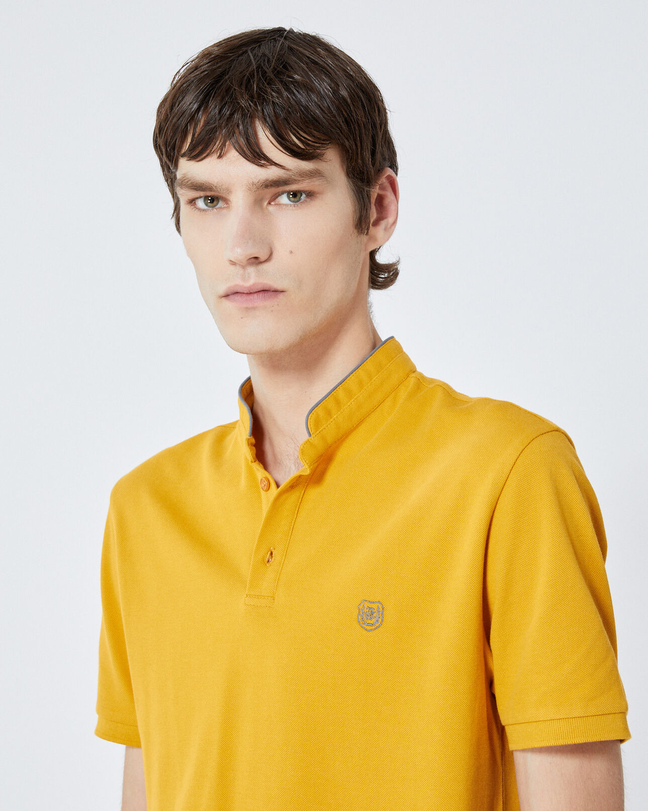 The Kooples HOMME GOLDEN YLW / MED GREY polo coton jaune à passepoil gris