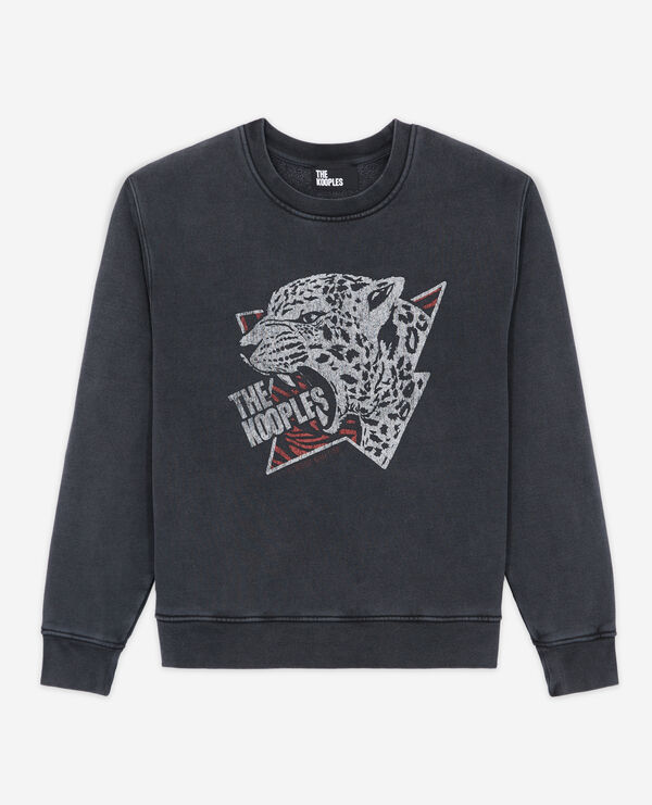 black sweatshirt with a tiger screen print