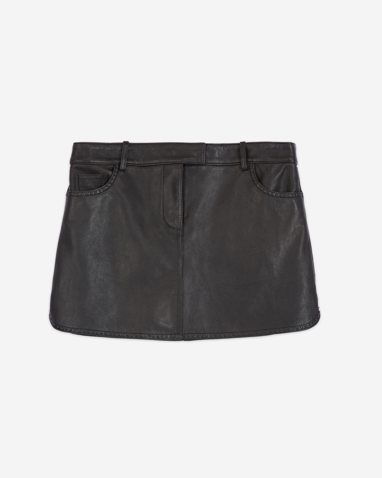 The Kooples FEMME BLACK jupe en cuir à studs noire