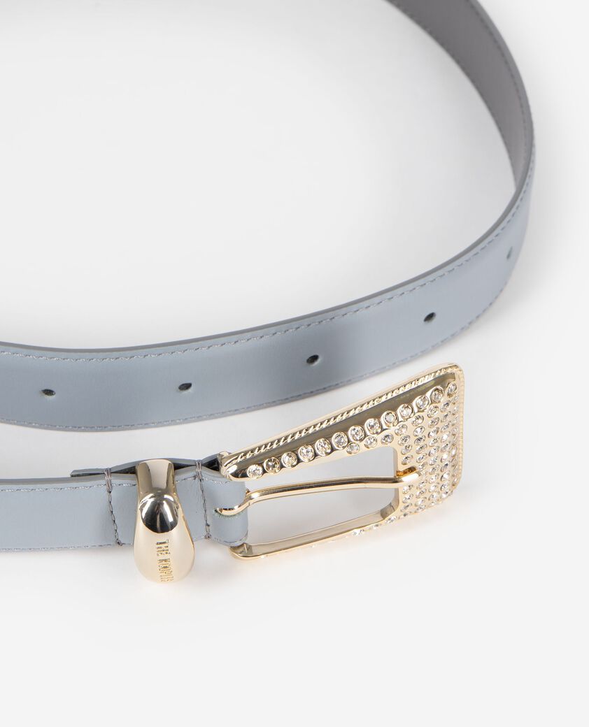 The Kooples WOMEN LIGHT BLUE blue leather western buckle belt in gold with rhinestones