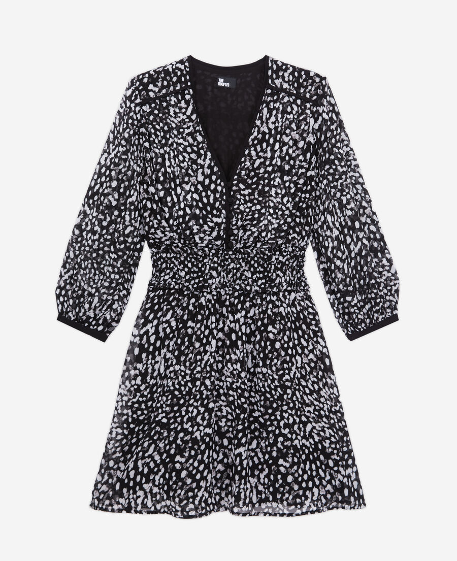 short printed dress with smocking