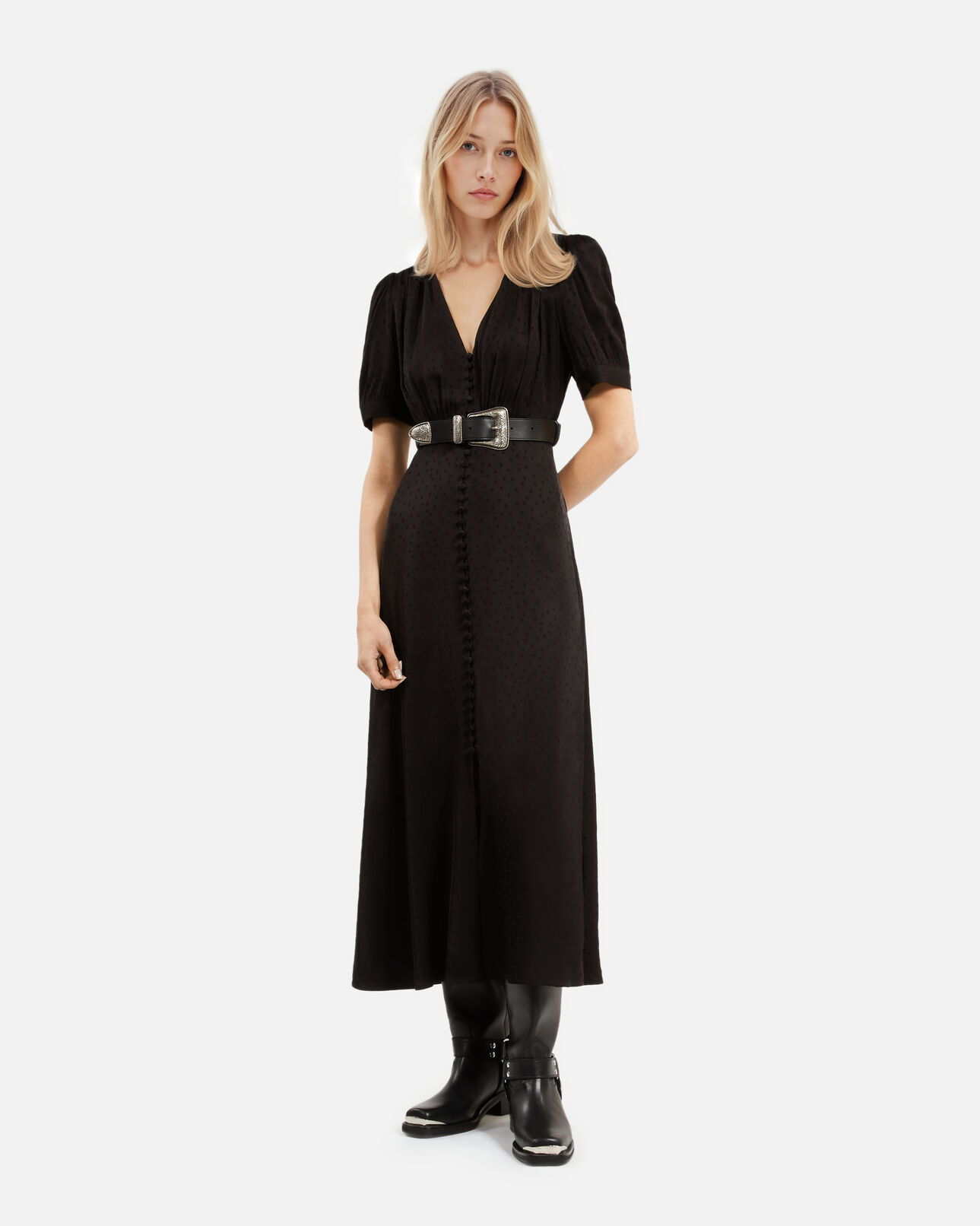 The Kooples WOMEN BLACK black long dress with button fastening