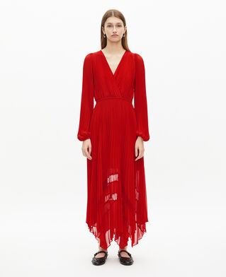 The Kooples FEMME RED robe longue pliss&eacute;e rouge