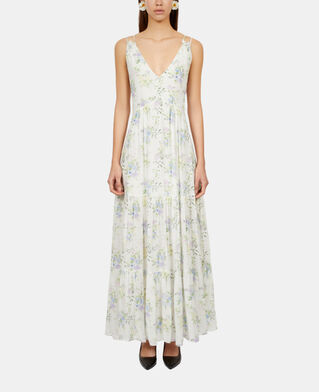 The Kooples FEMME LIGHT BLUE/WHITE robe longue fleurie avec laçage