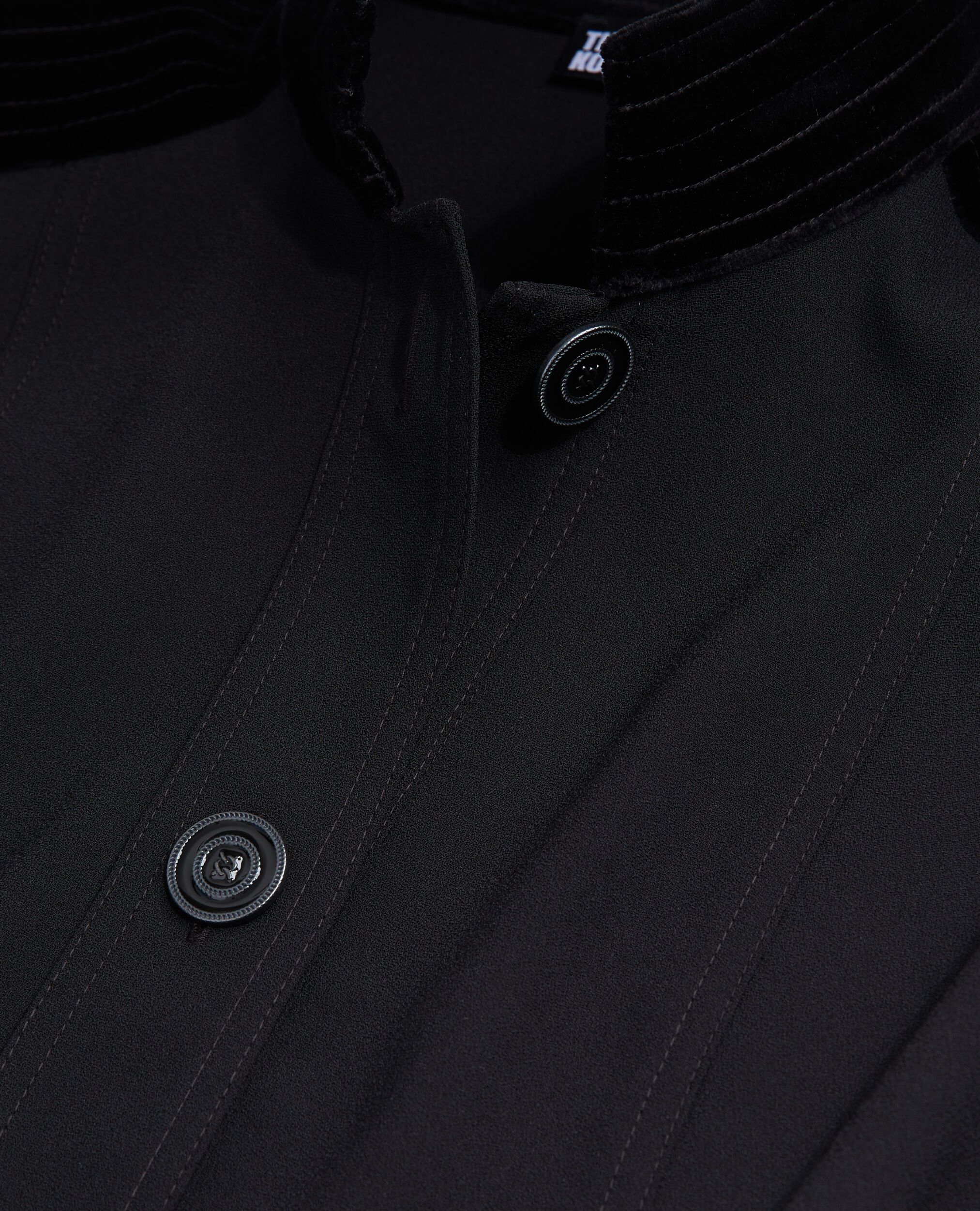 Short black crepe dress with velvet details | The Kooples - US