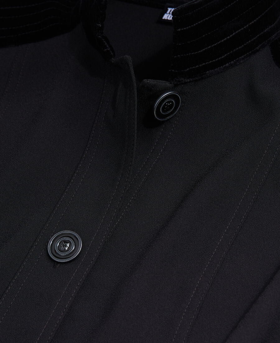 short black crepe dress with velvet details