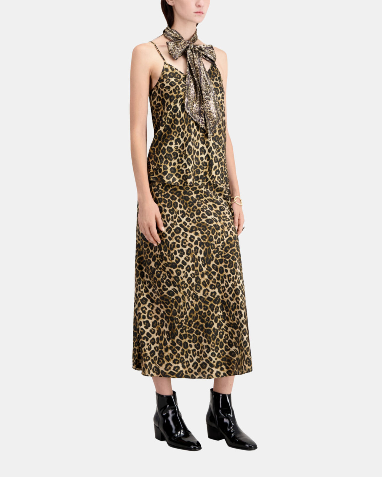 The Kooples WOMEN LEOPARD long leopard print silk skirt