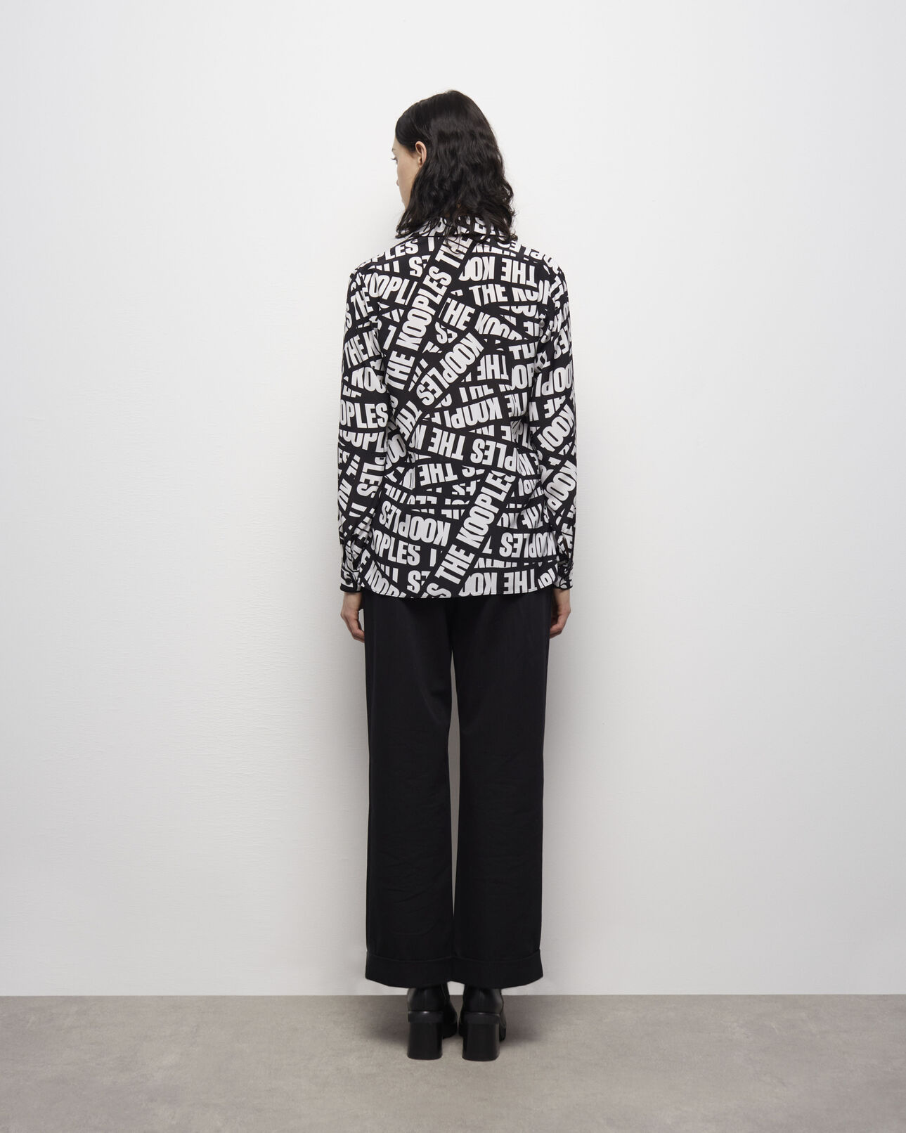 The Kooples F BLACK / WHITE flowing shirt with tape logo