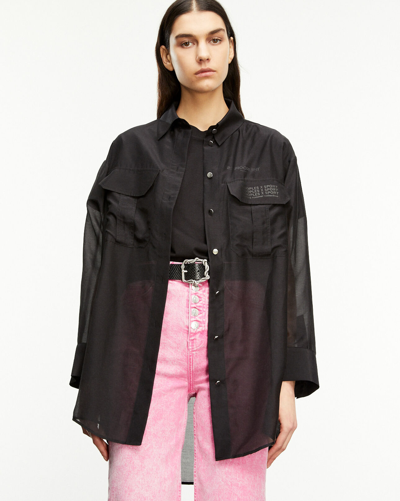 The Kooples WOMEN BLACK long black shirt with breast pockets