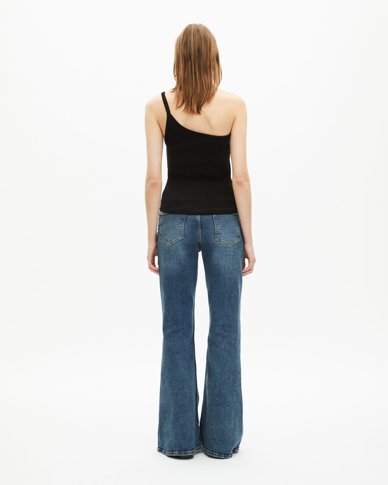 The Kooples WOMEN BLACK asymmetric black ribbed tank top