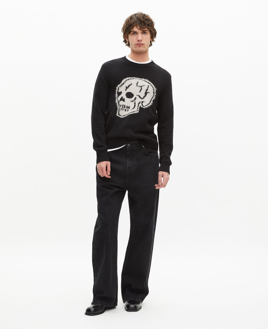 The Kooples MEN BLACK-ECRU black skull screen-printed sweater