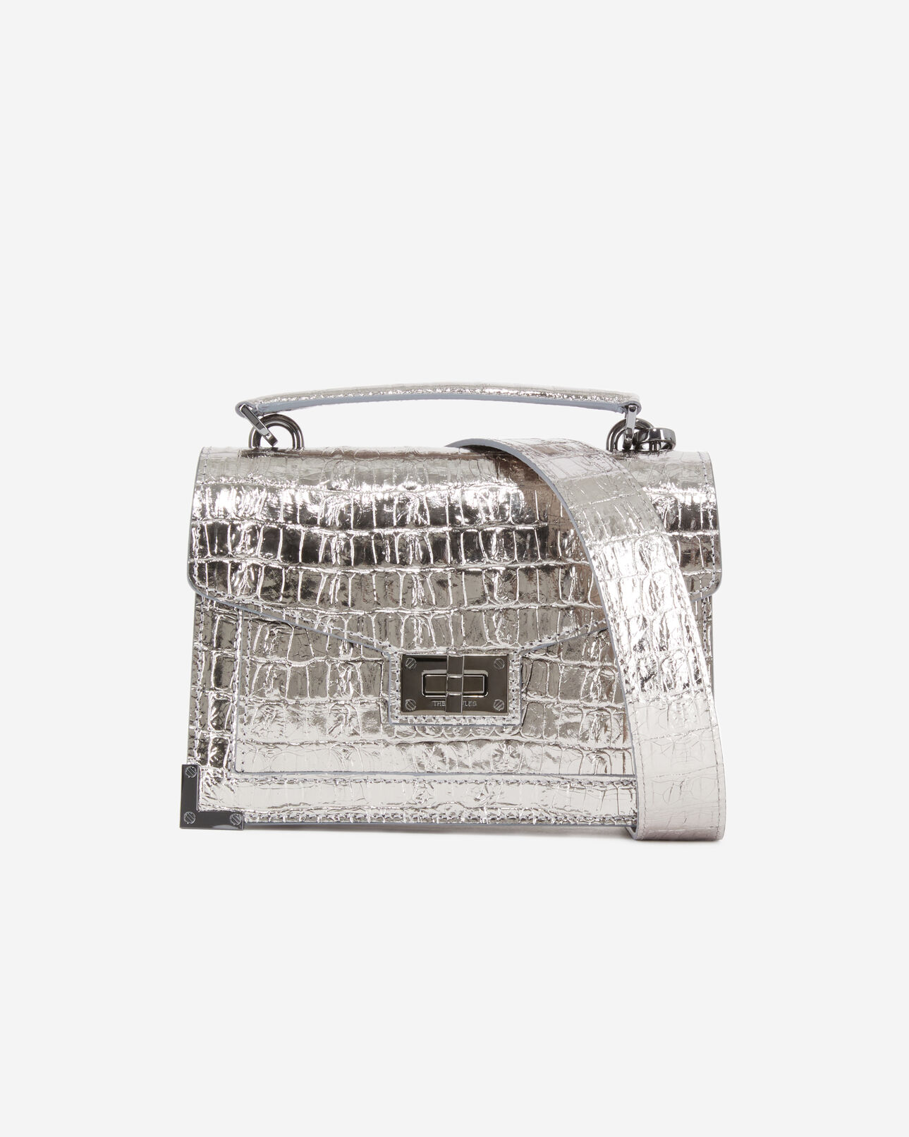 The Kooples FEMME ANTIC SILVER sac emily small effet crocodile cuir argenté