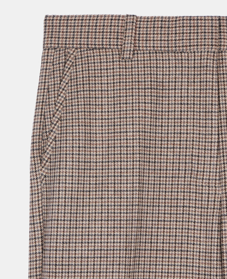The Kooples FEMME BEIGE-BROWN pantalon tailleur droit pied de poule beige