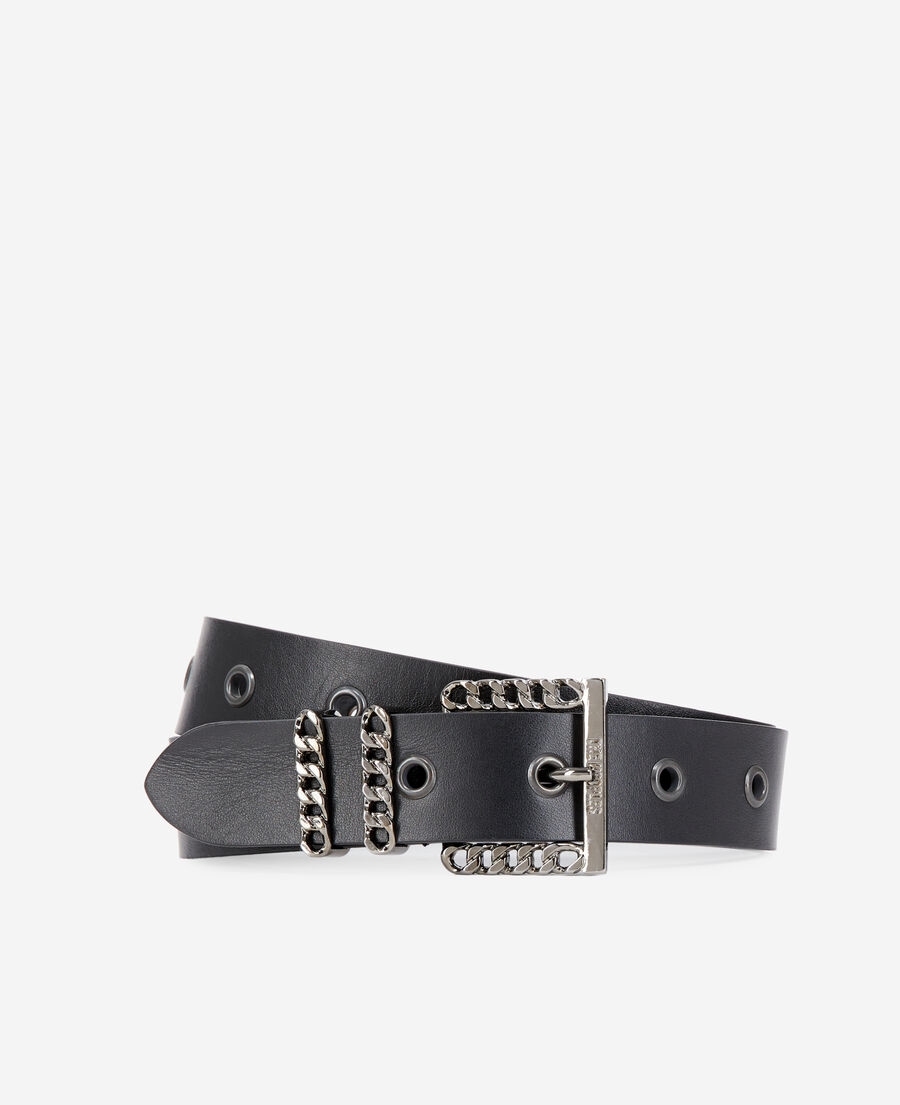 ceinture en cuir noir avec boucle chaîne