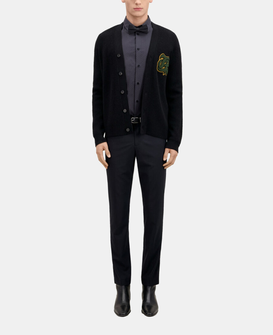 pantalon de costume prince de galles en laine bleu marine