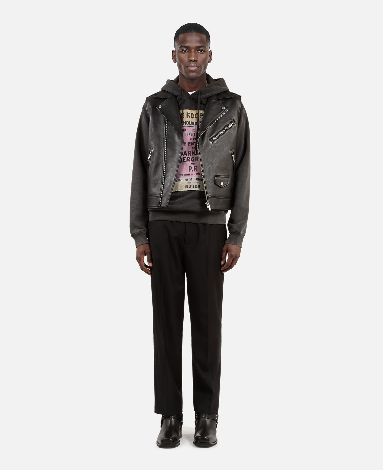 The Kooples MEN BLACK black leather sleeveless jacket