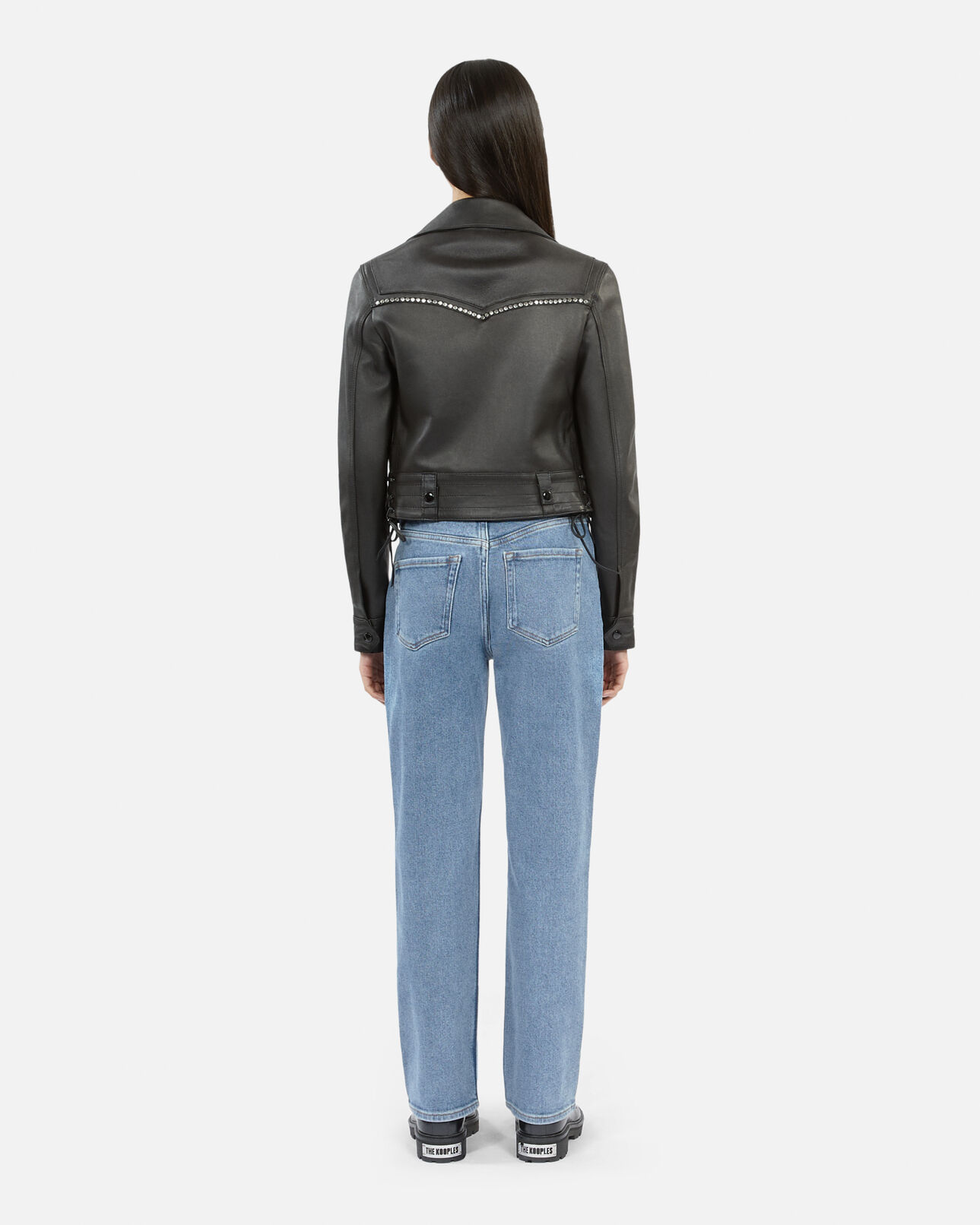 The Kooples FEMME BLACK blouson à studs en cuir noir