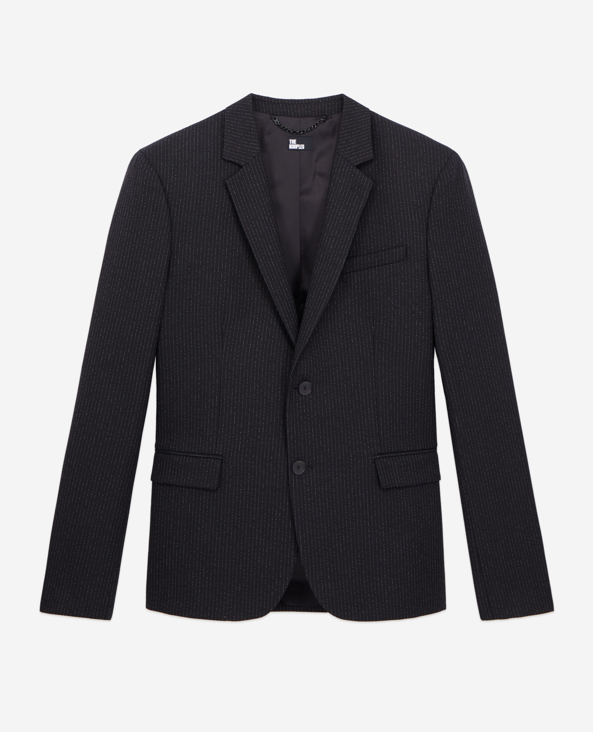 Schwarze Jacke aus Wolle mit Tennisstreifen, BLACK-ECRU, hi-res image number null