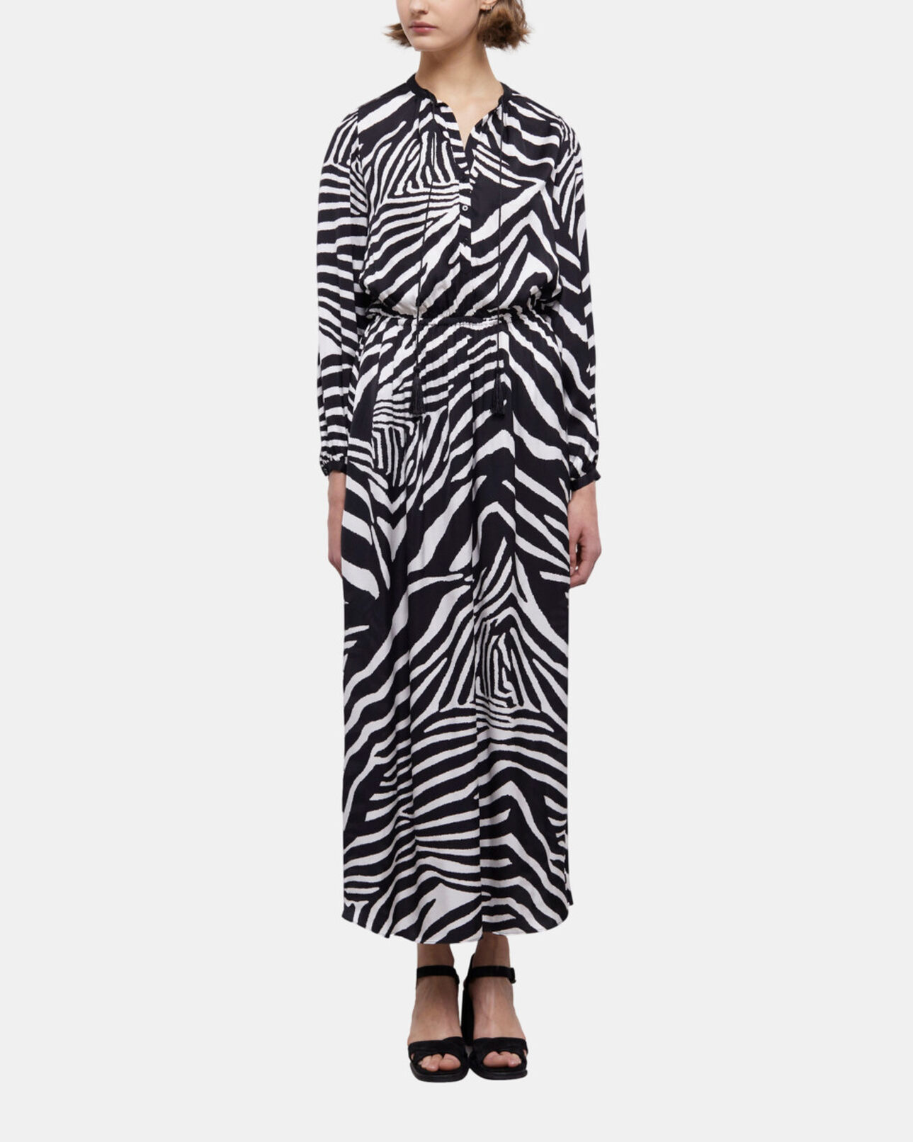The Kooples WOMEN BLACK WHITE long black printed dress