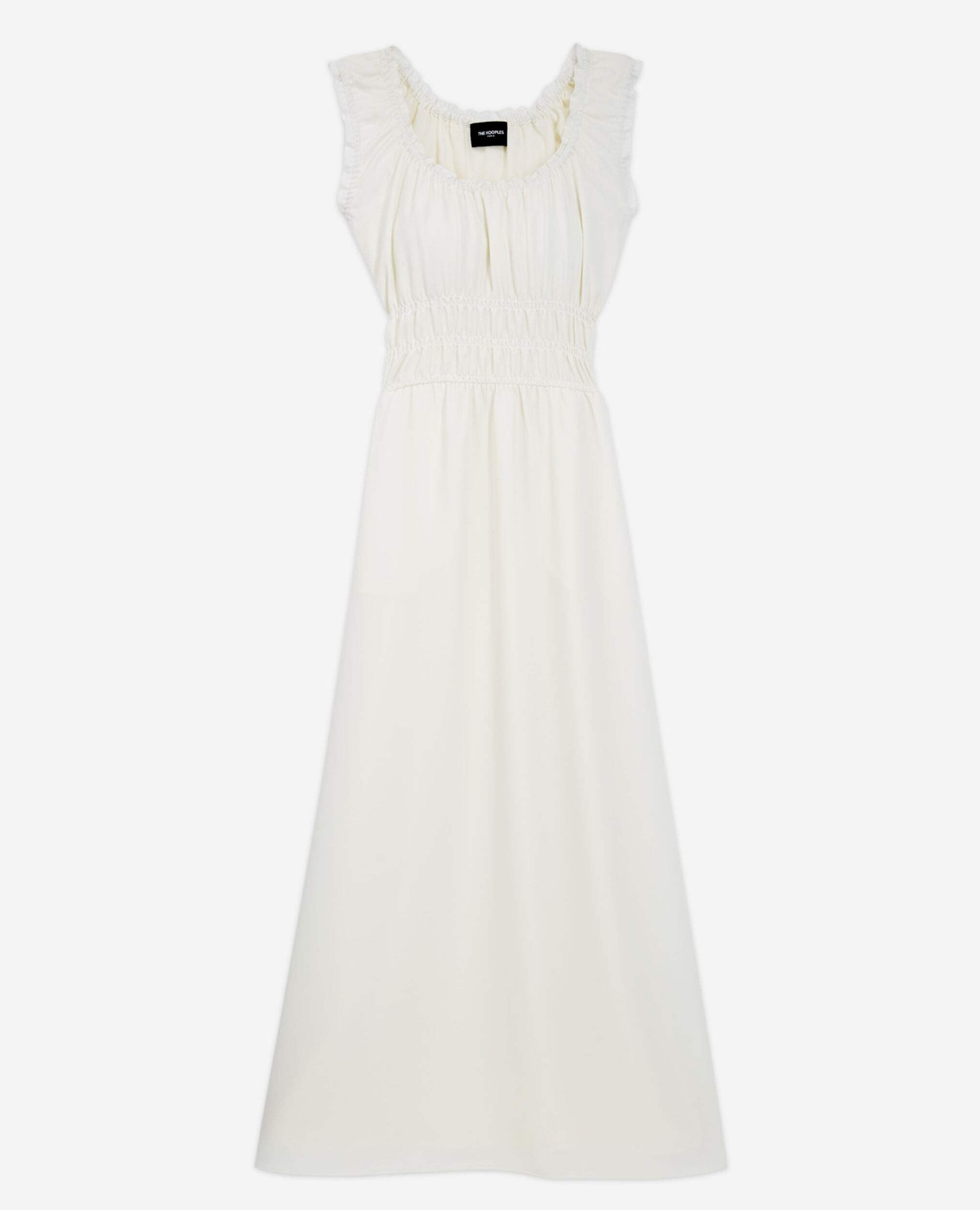 Long ecru formal dress with plunging-neck, OFF WHITE, hi-res image number null