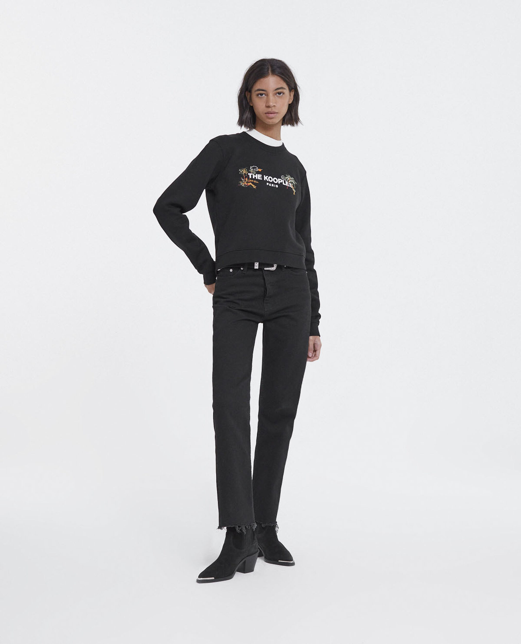 Schwarzes Sweatshirt mit Rundhalsausschnitt, BLACK, hi-res image number null