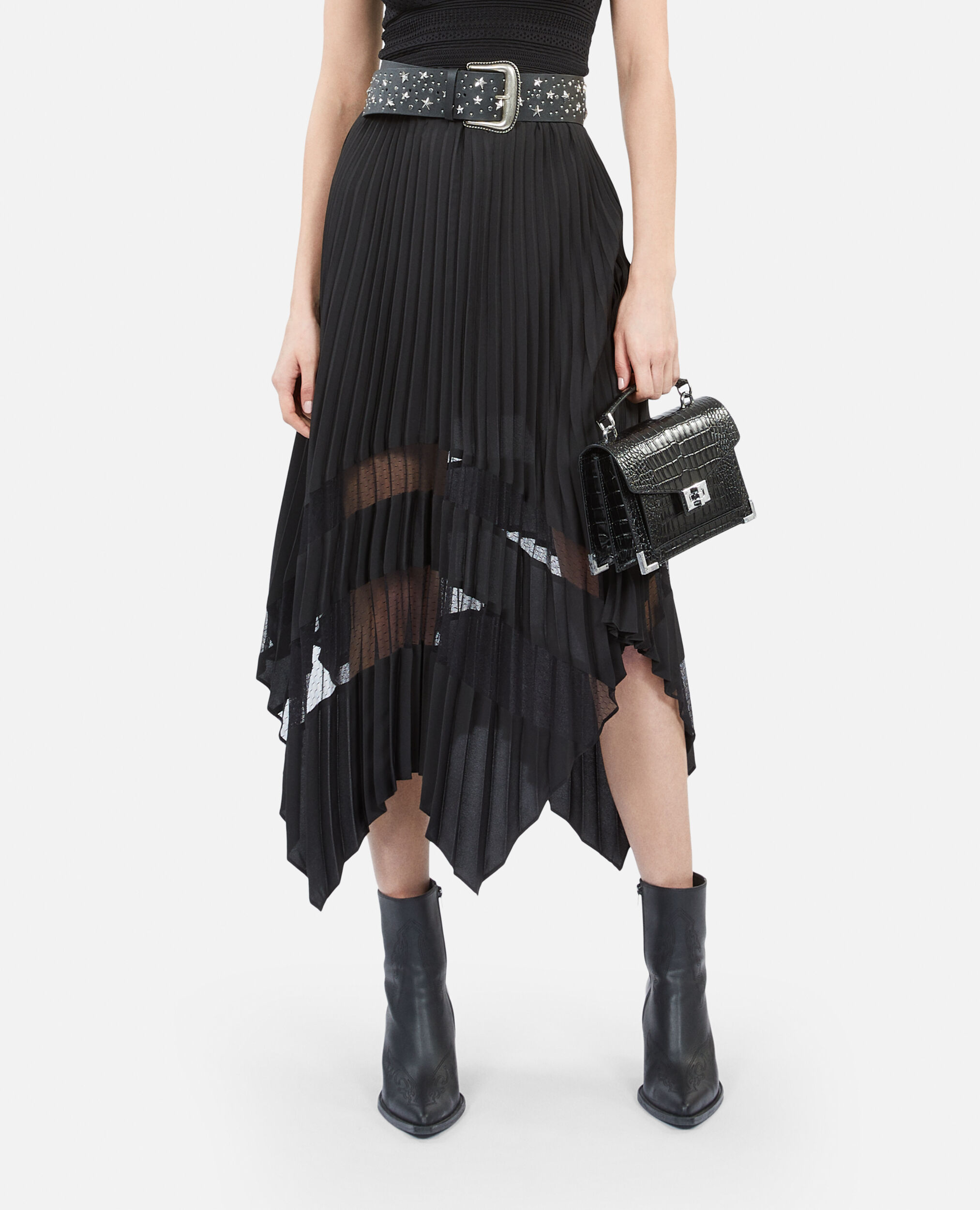 Long black pleated skirt, BLACK, hi-res image number null