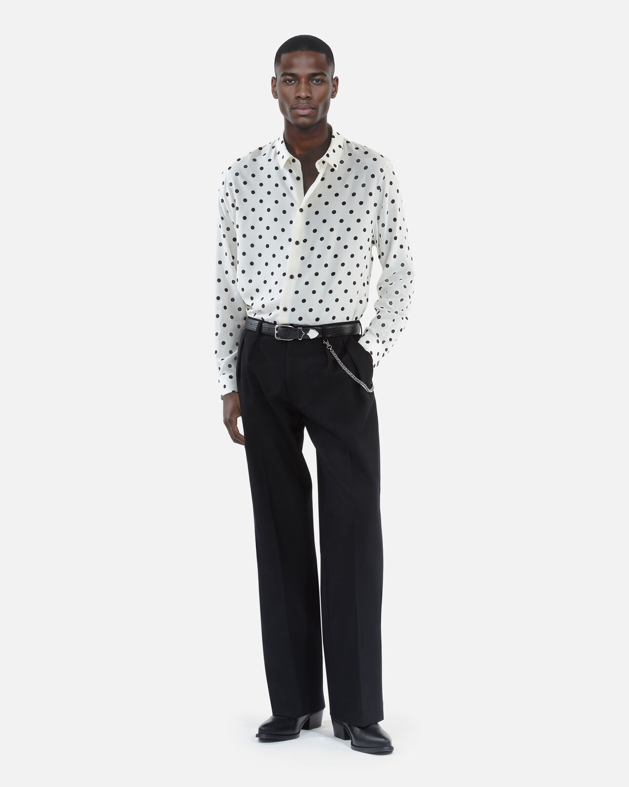 The Kooples HOMME WHITE / BLACK chemise imprimée à pois blanche