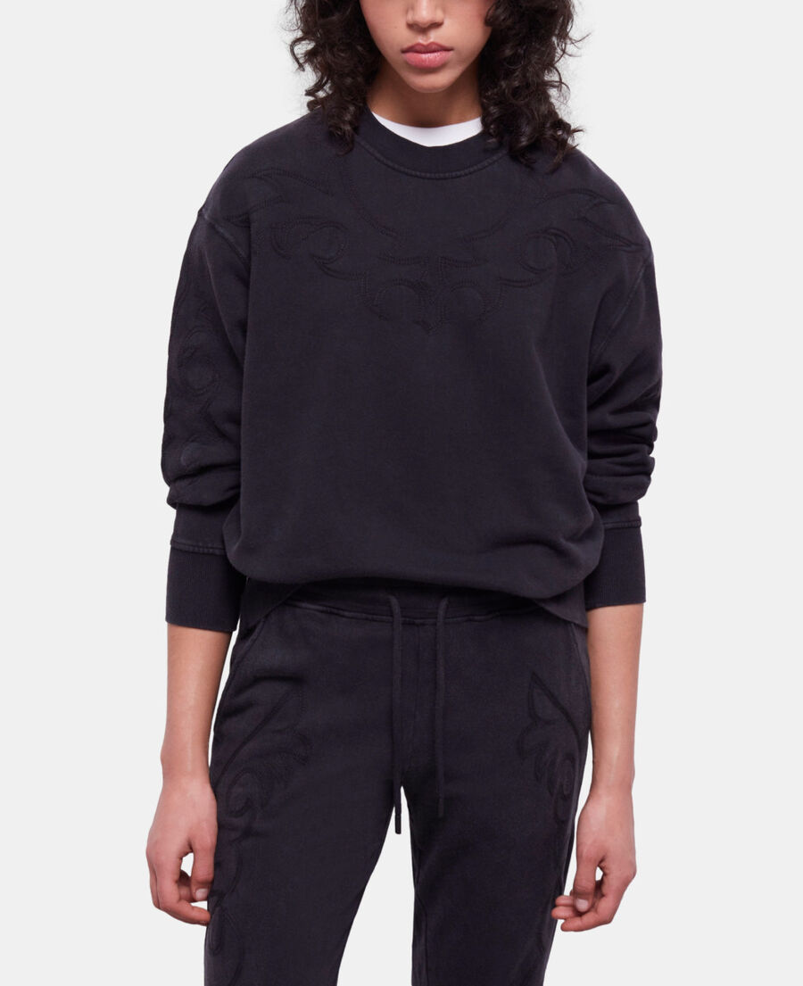 The Kooples WOMEN BLACK WASHED black sweatshirt with western-style embroidery