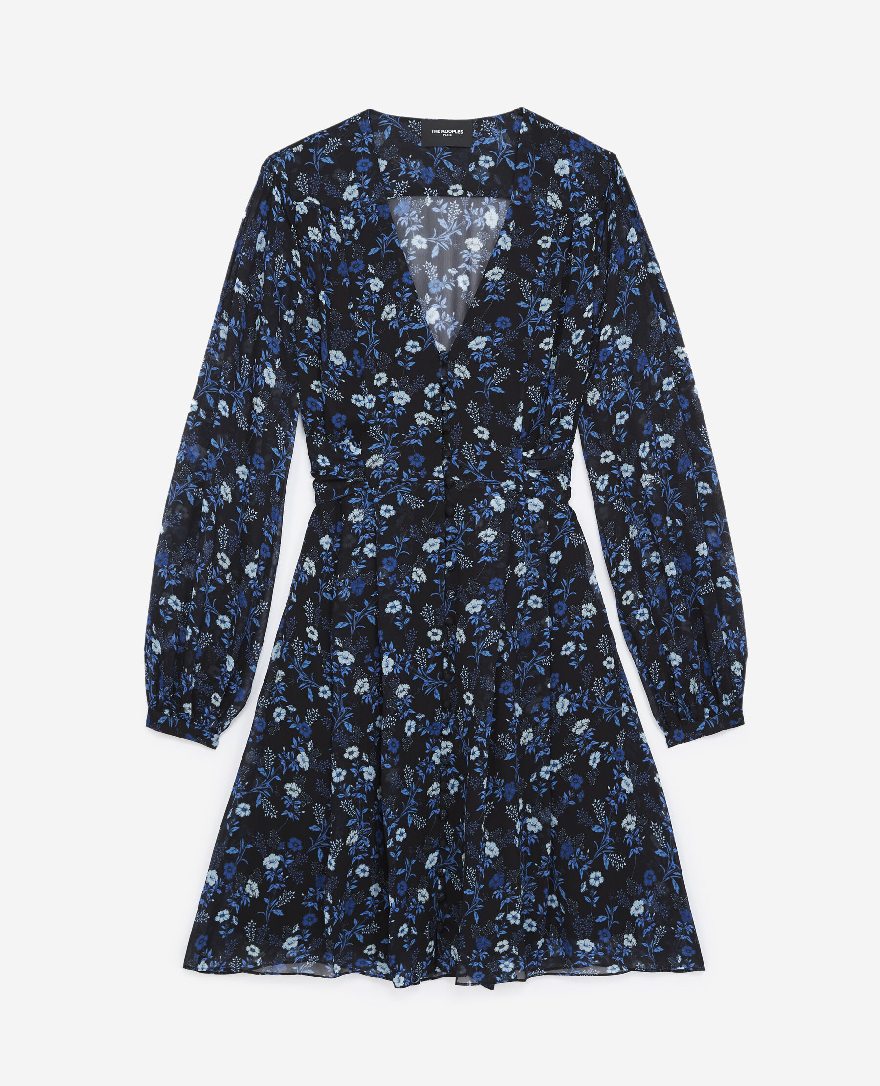 Short blue dress with floral print The Kooples US