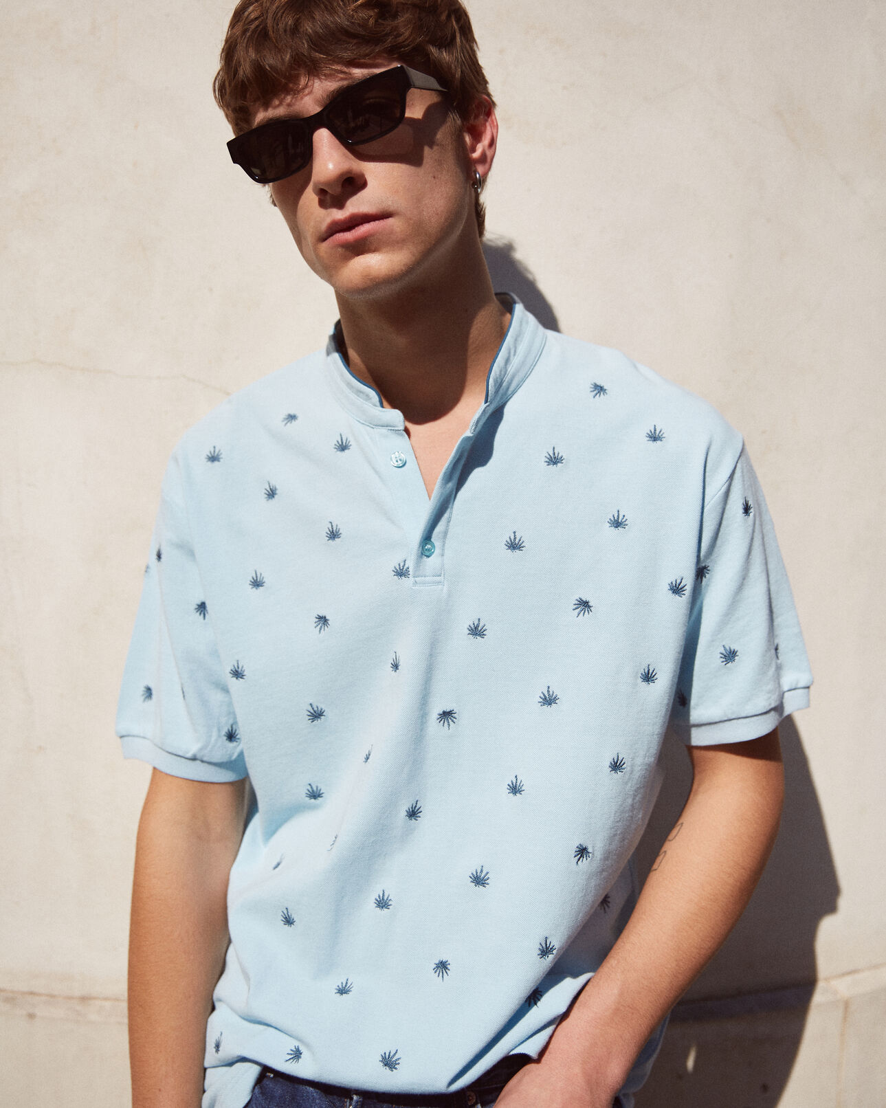 The Kooples HOMME SKY BLUE polo coton bleu ciel détails brodés