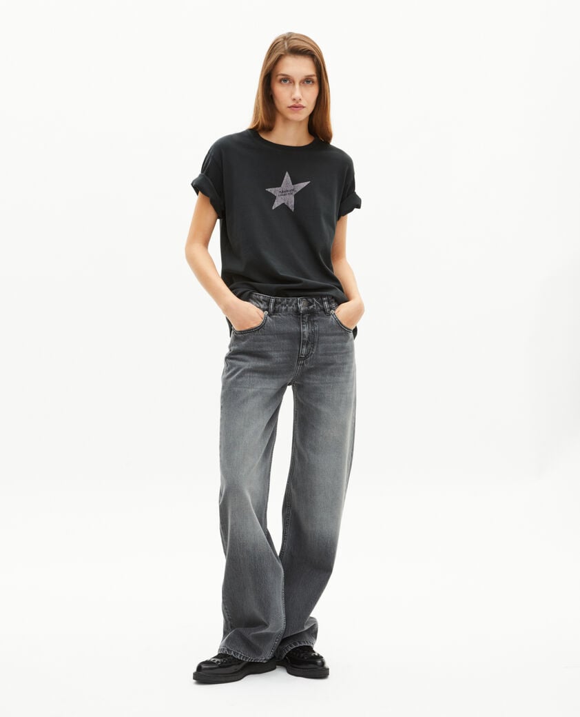 The Kooples WOMEN BLACK WASHED t-shirt with black screen print