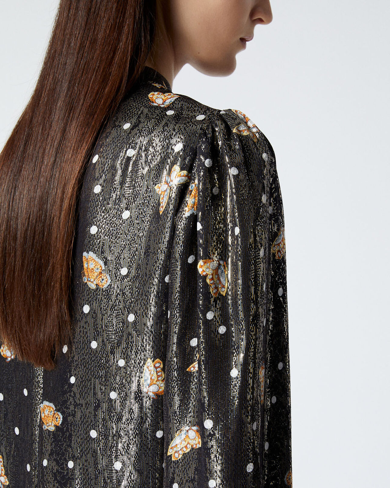 The Kooples WOMEN BLACK short silk dress with butterfly motif