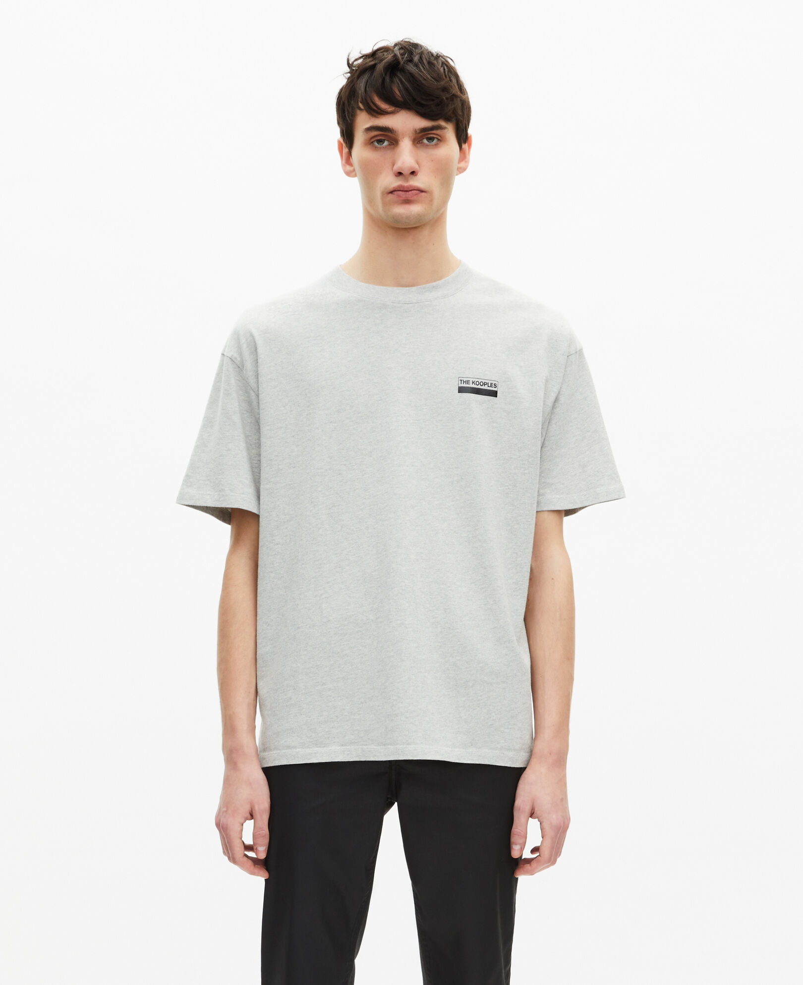 The Kooples MEN LIGHT GREY MELANGE gray screen print t-shirt