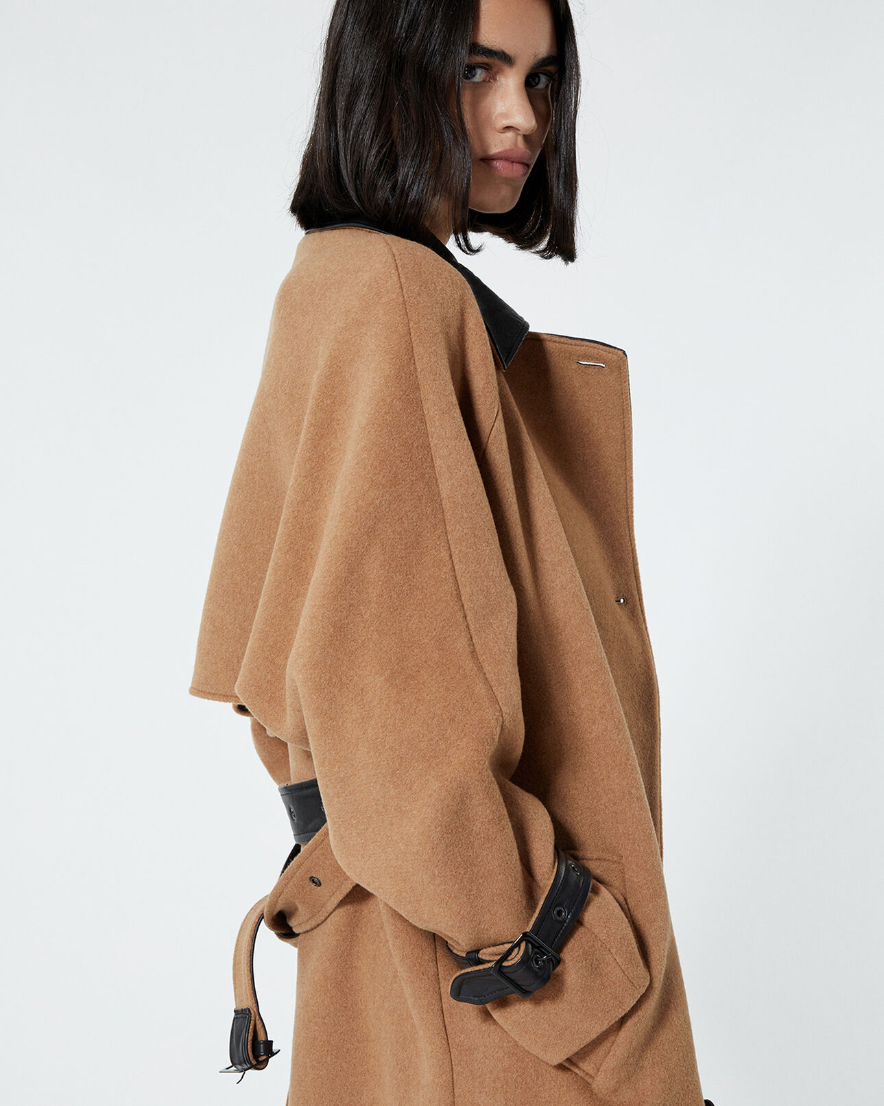 The Kooples DAMEN CAMEL wollmantel beige trenchcoat-stil