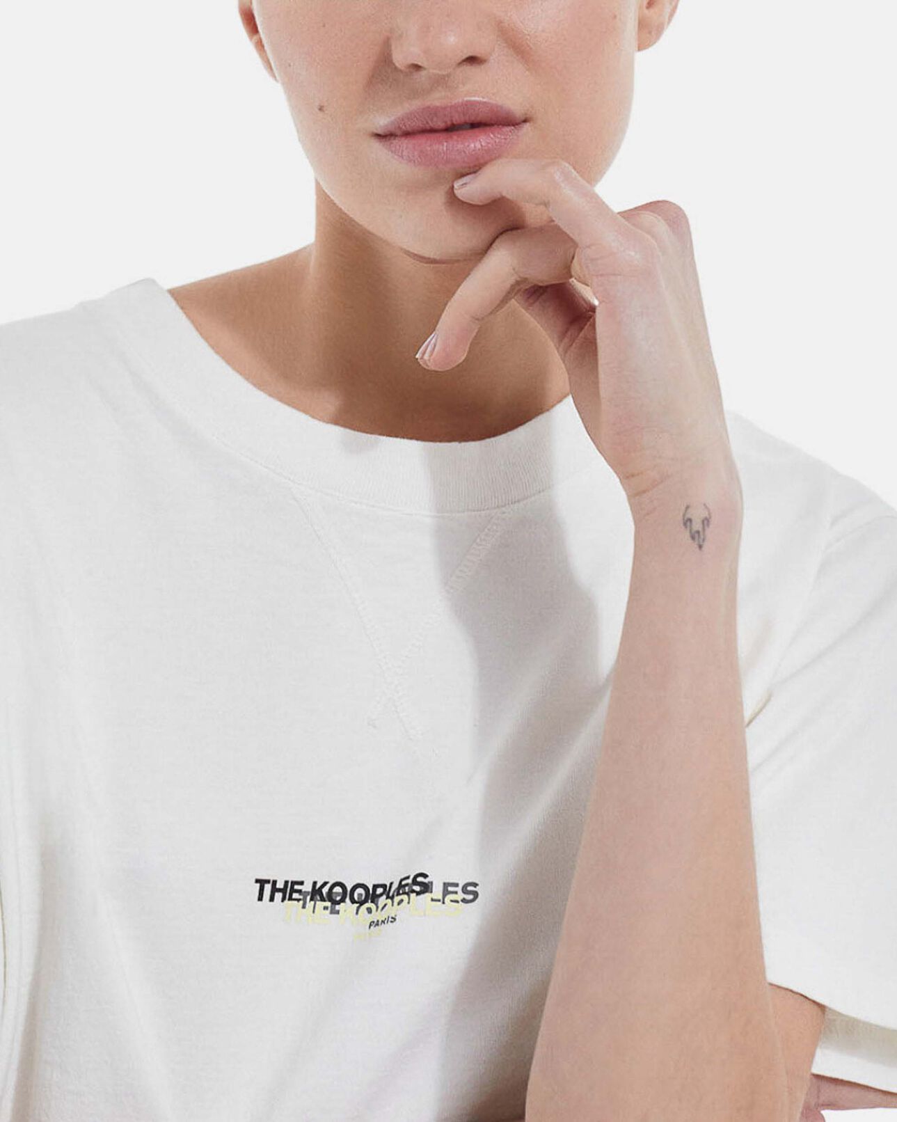 The Kooples DAMEN WHITE t-shirt ecru baumwolle dreifach logoprint