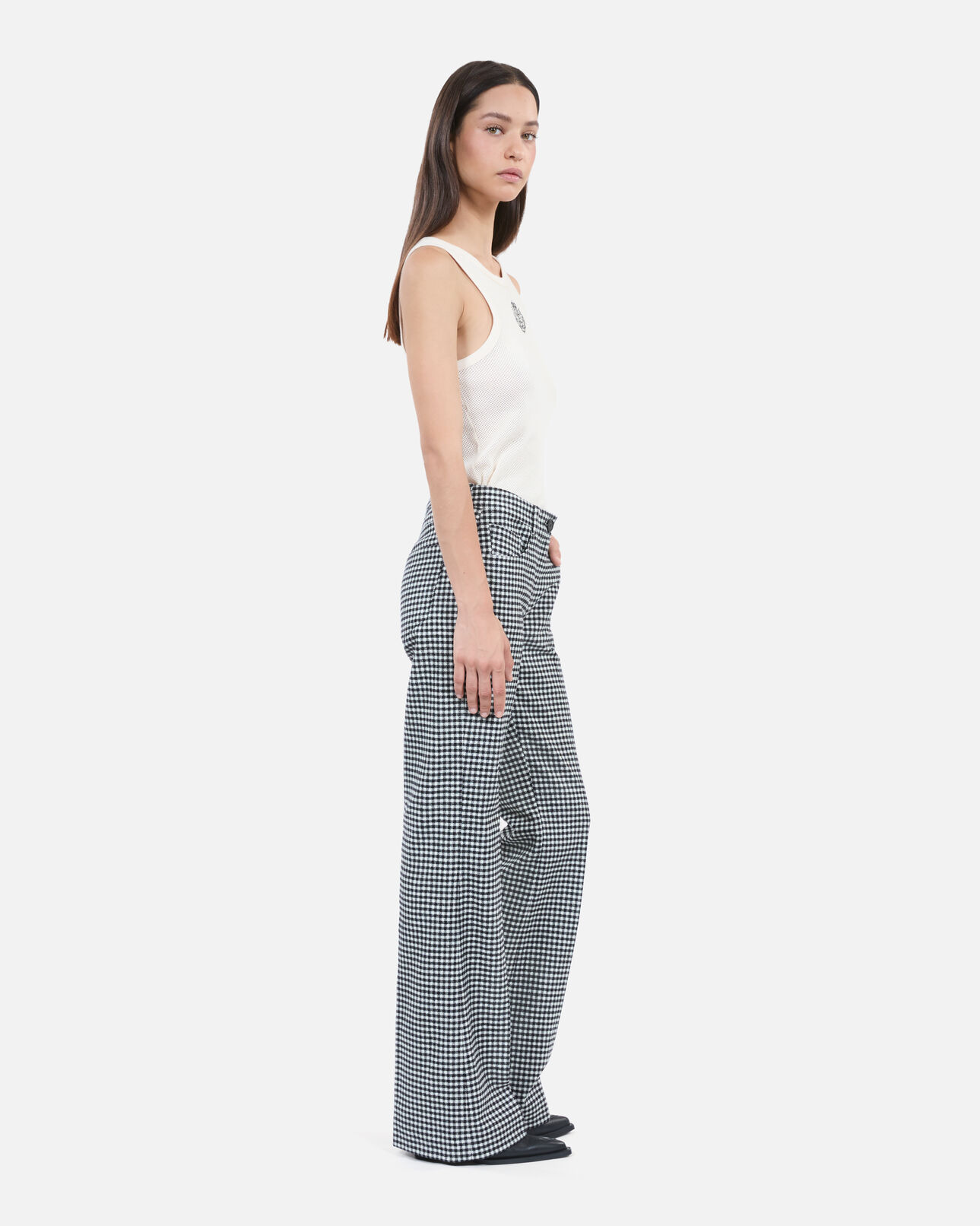 The Kooples WOMEN BLACK WHITE vichy check flare trousers
