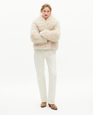 The Kooples DAMEN ECRU kurzer mantel in ecru mit pelzeffekt