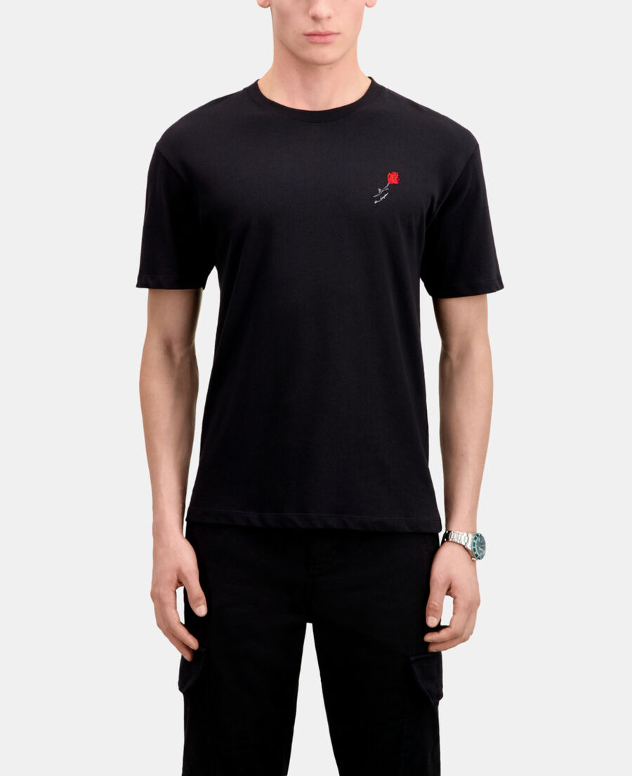 men's black t-shirt with flower embroidery