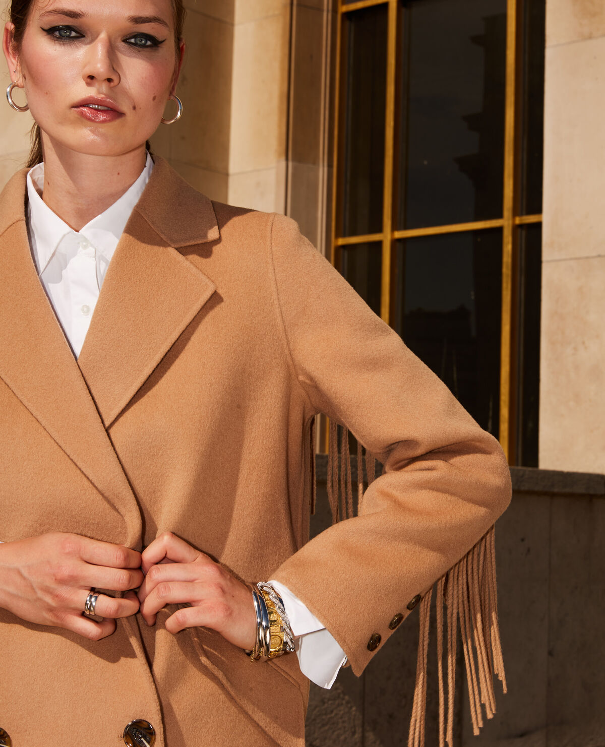 Manteau hiver laine camel
