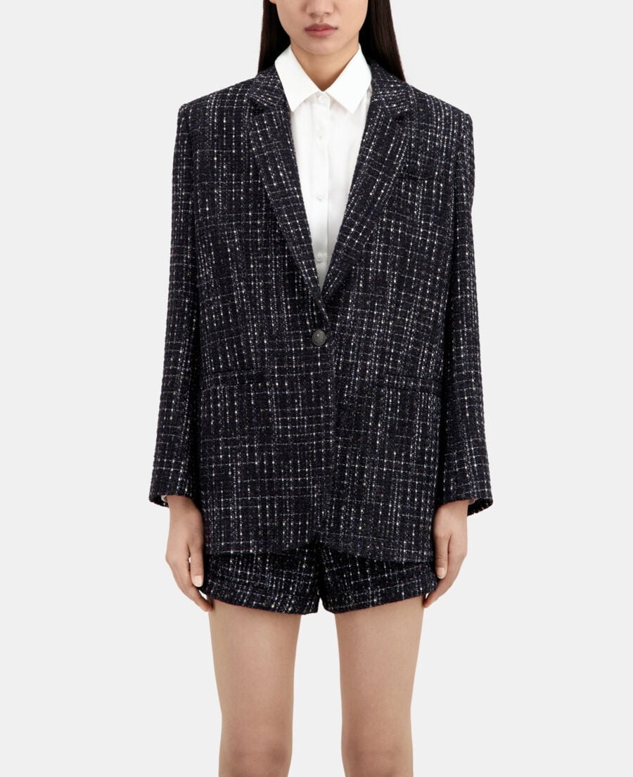 The Kooples FEMME BLACK WHITE veste tailleur en tweed noire et blanche
