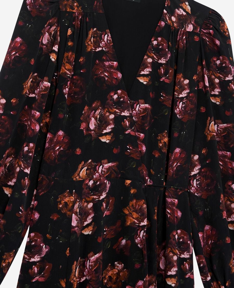The Kooples F BLACK - RED burgundy silk blend floral print long dress