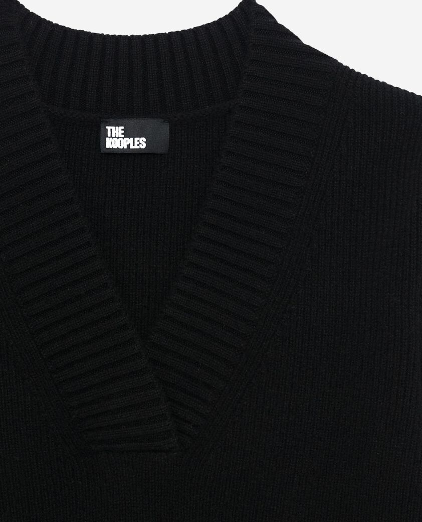 The Kooples FEMME BLACK pull col v en laine mérinos noir