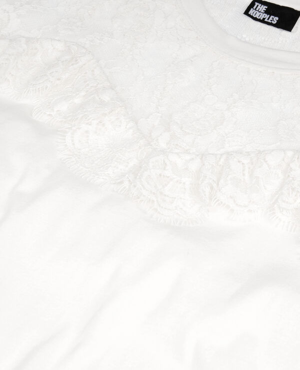 The Kooples WOMEN ECRU t-shirt with black ecru lace