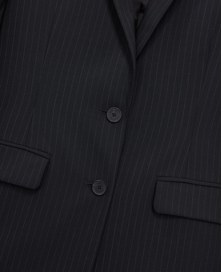 veste tailleur noire à rayures en laine mélangée