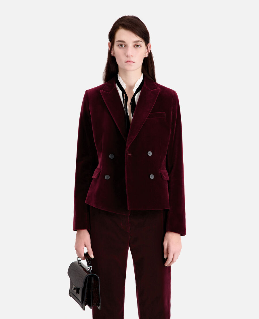 short burgundy velvet suit jacket